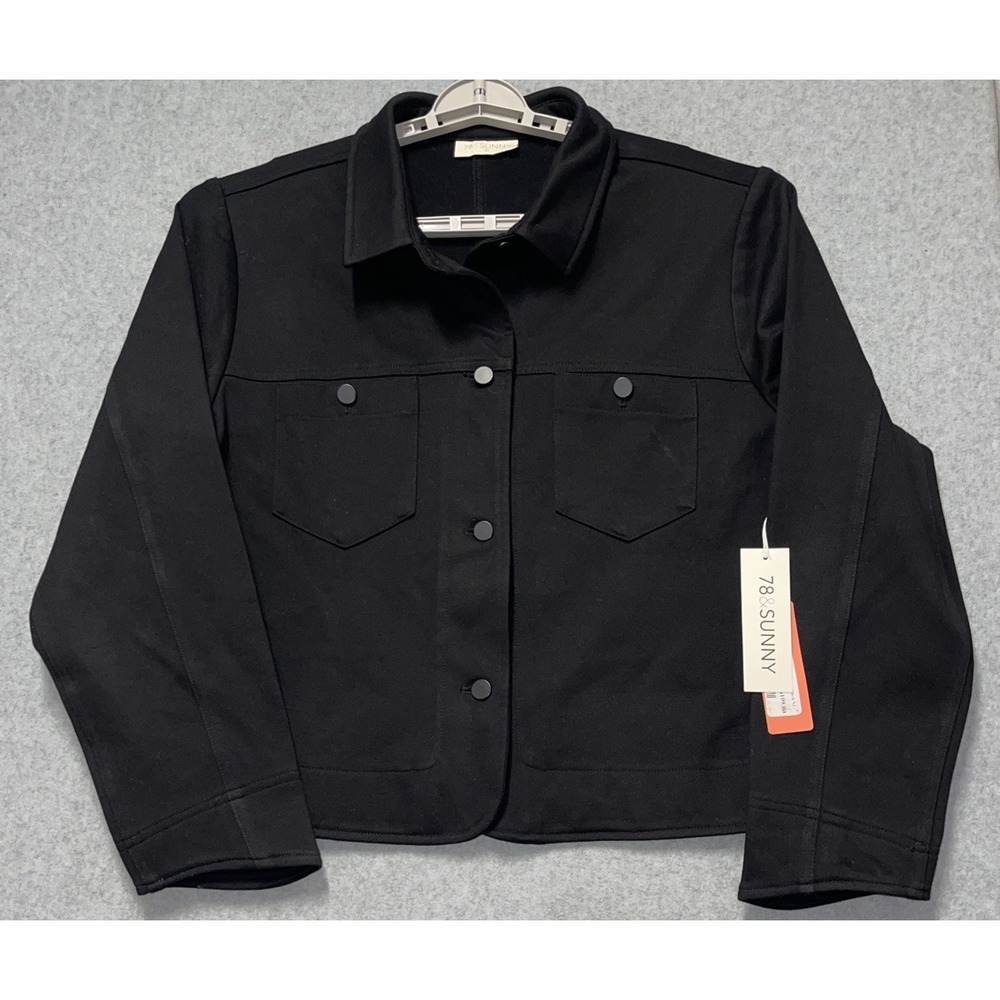 78 & Sunny Black Cropped Jacket Women's XL Snap Button Utility Trucker Style